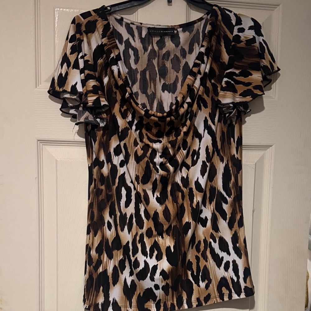 Grace Elements Leopard Print Draped Blouse
